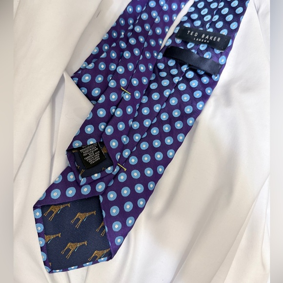 Ted Baker Classic Plum & Blue Polka Dot Silk Tie - Picture 2 of 3